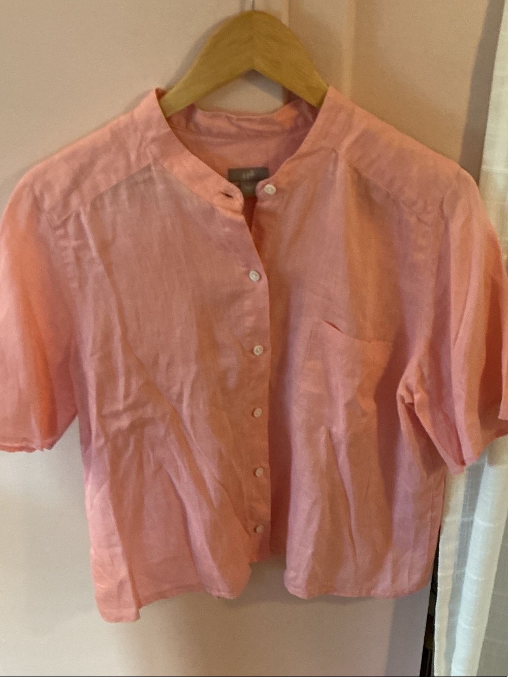 J. Jill Pink Linen Button-Front Band-Collar Top